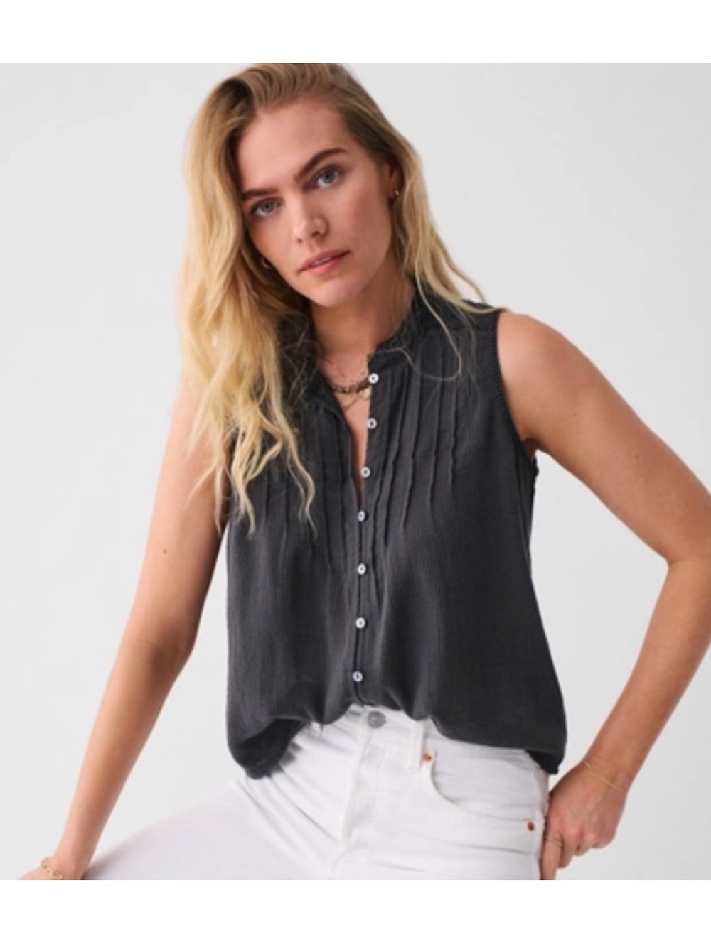 Faherty Washed Black Willa Sleeveless Blouse